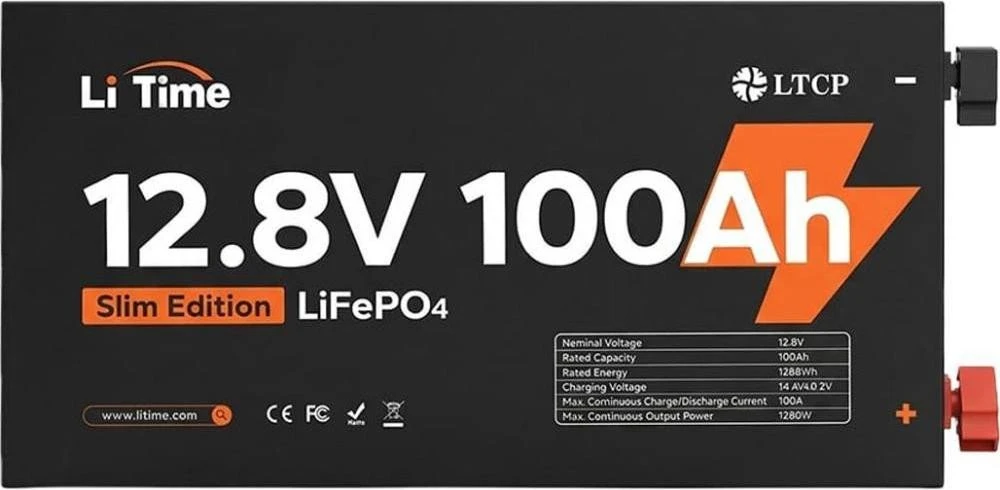 Аккумулятор LiTime LiFePO4 12.8V 100Ah (L12V100-100-SLIM-LTCP-4) (UA)