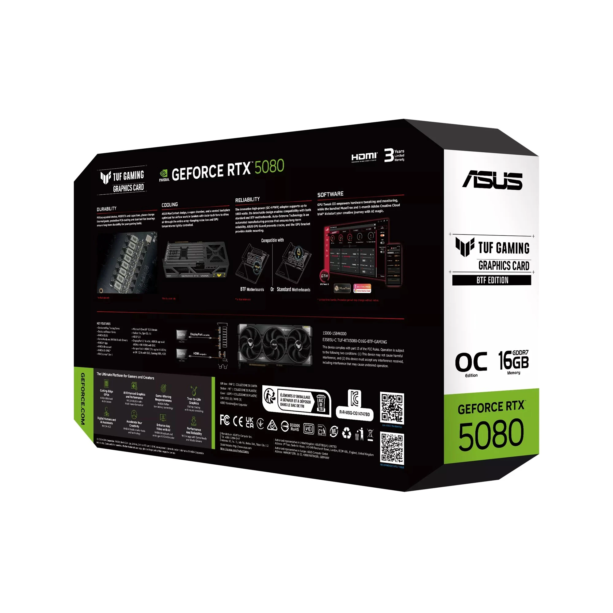 Відеокарта GeForce RTX 5080 16GB GDDR7 TUF Gaming BTF OC Asus (TUF-RTX5080-O16G-BTF-GAMING) (UA)