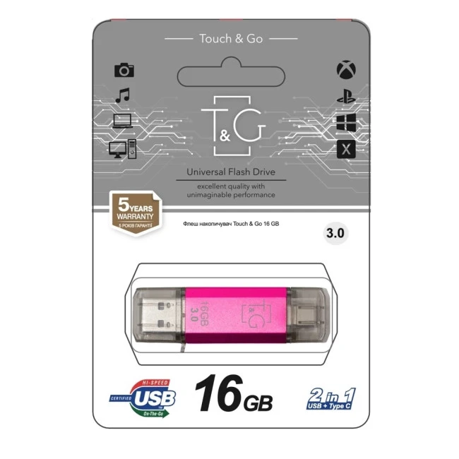 Флеш память USB 3.0 16GB Type-C T&G 009 Star Series Fuchsia (TG009TC-16GFC3) (UA)