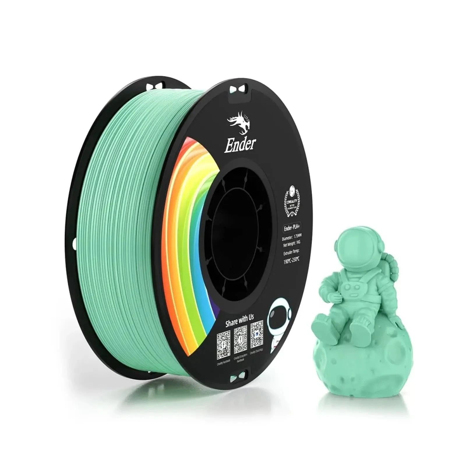 Пластик для 3D-принтера Creality PLA+ 1кг, 1.75мм, зелений нефрит (3301010311) (UA)