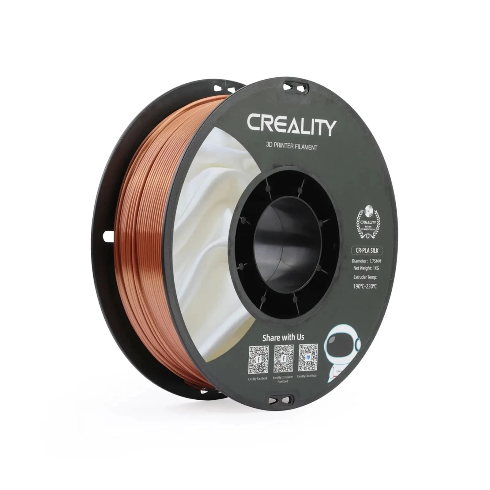 Пластик для 3D-принтера Creality PLA silky shine 1кг, 1.75мм, червоний мідь (3301120002) (UA)