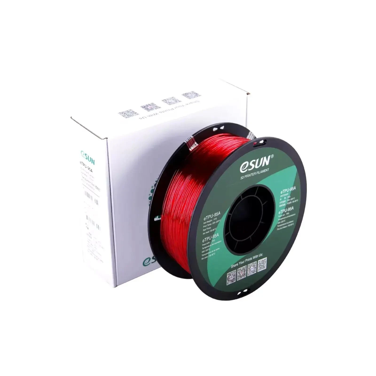 Пластик для 3D-принтера eSUN eTPU-95A 1,75mm 1kg red transparent (ETPU-95A175GR1) (UA)