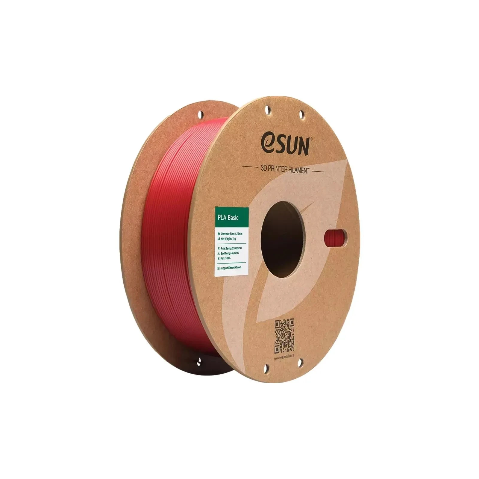 Пластик для 3D-принтера eSUN PLA BASIC 1,75mm 1kg RED, FIRE ENGINE (PLA-BASIC175O-FR1P1) (UA)