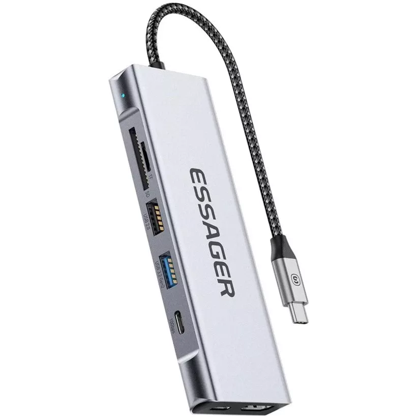 USB-хаб Essager 8 in 1 USB-C Hub з 10Gbps M.2 NVMe SSD Enclosure (EHB08-QK0G-Z) (UA)