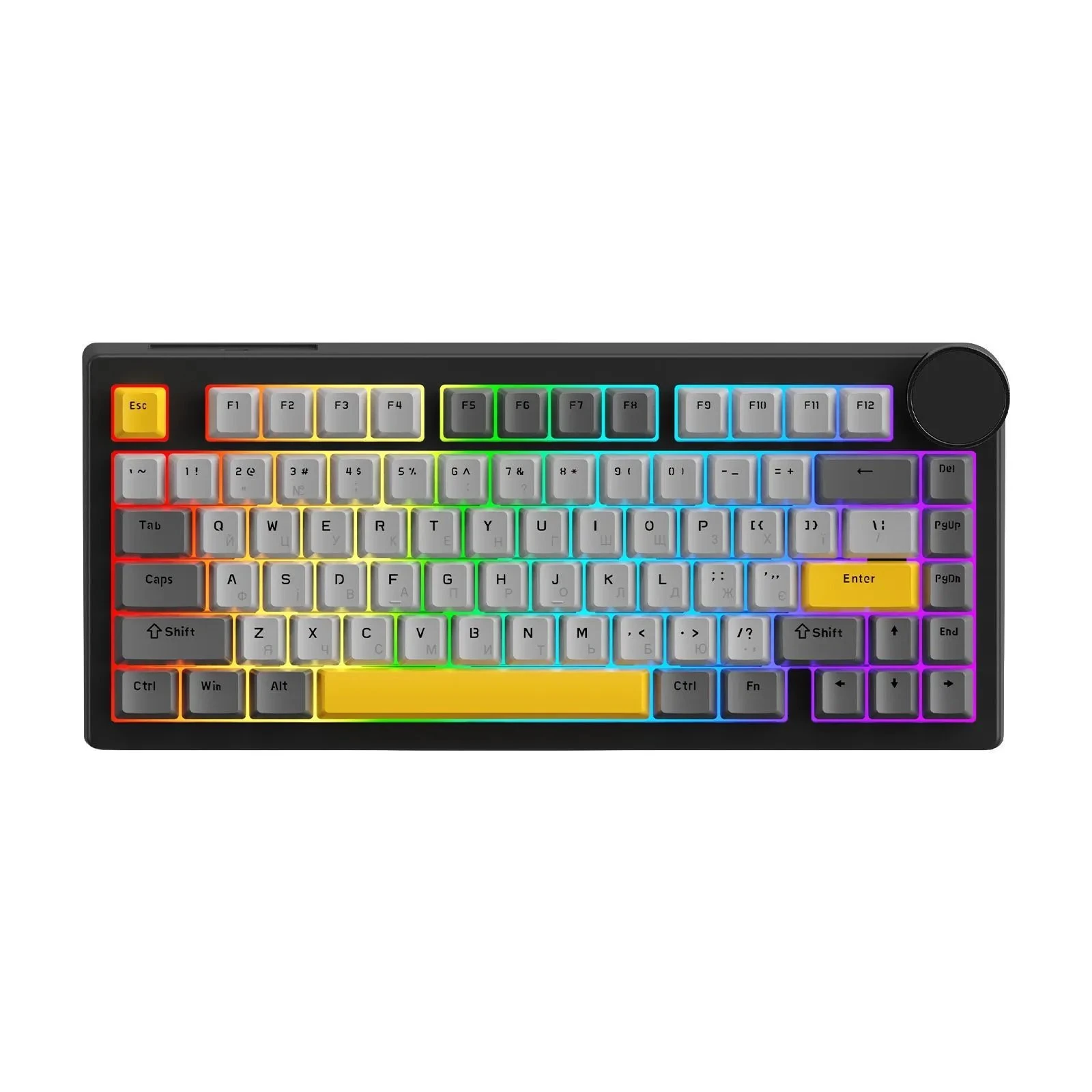 Клавиатура Ajazz AK820 V2 Coconut Flake Switch Wireless/Bluetooth/USB UA Black/Gray/Yellow (AK820-V2-CF-BGY) (UA)