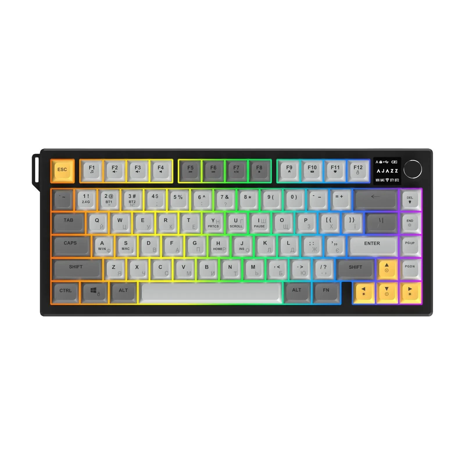 Клавиатура Ajazz AF82 Wireless/Bluetooth/USB UA Black/Gray/Yellow (AF82-BGY) (UA)