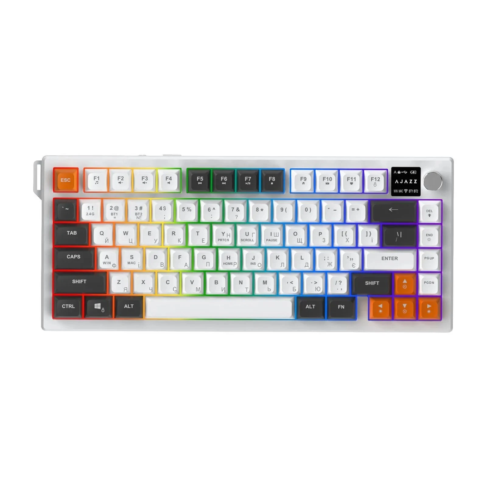 Клавіатура Ajazz AF82 Wireless/Bluetooth/USB UA Gray/White/Orange (AF82-GWO) (UA)