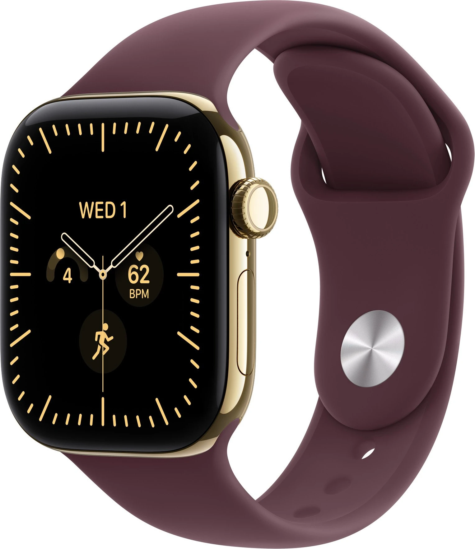 Годинники Apple Watch Series 12 GPS + Cellular 42mm Radiant Gold Titanium Case with Burgundy Sport Band M/L (MJGK4)