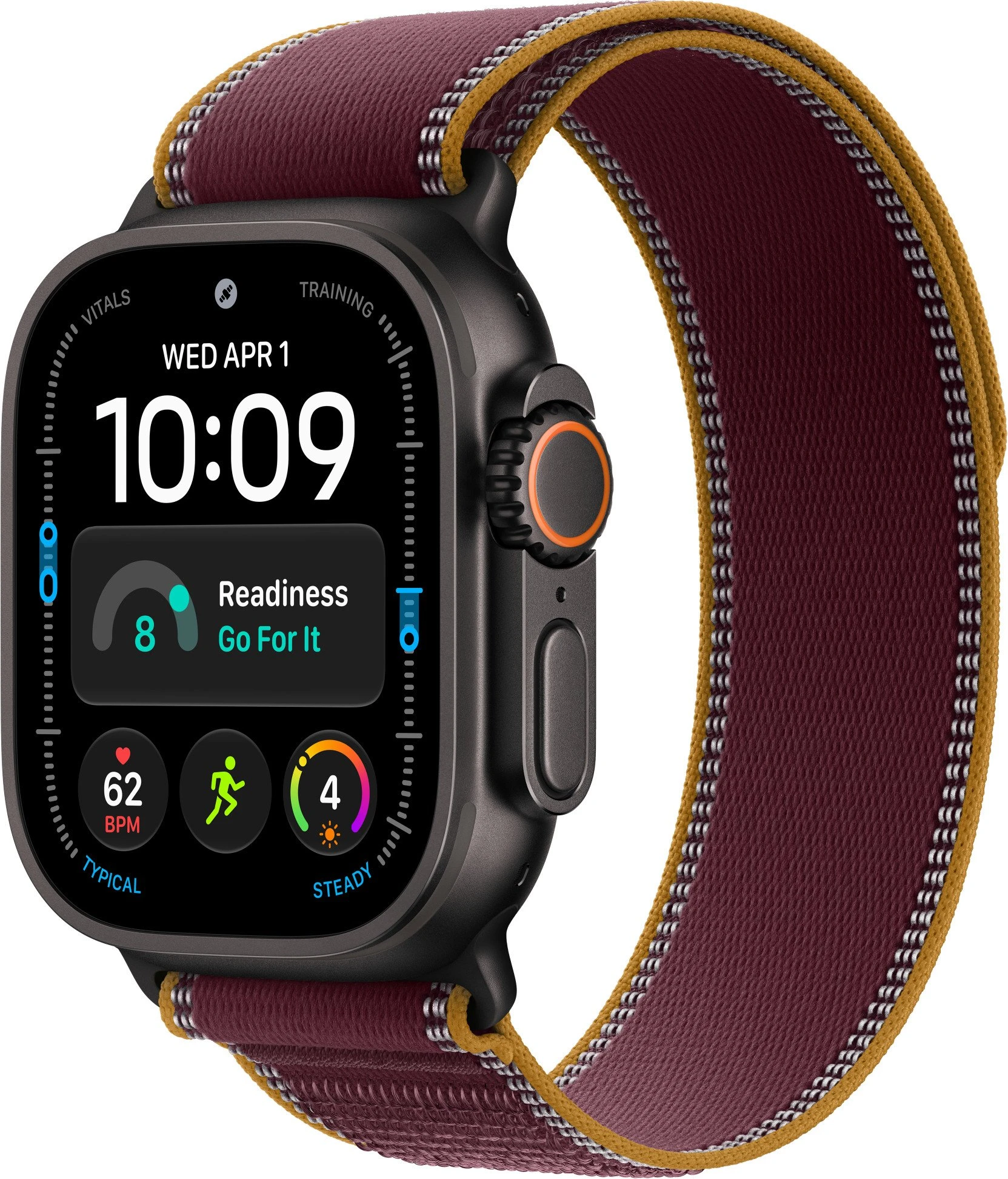 Годинники Apple Watch Ultra 4 Black Titanium Case with Burgundy Trail Loop - S/M (MJC34)