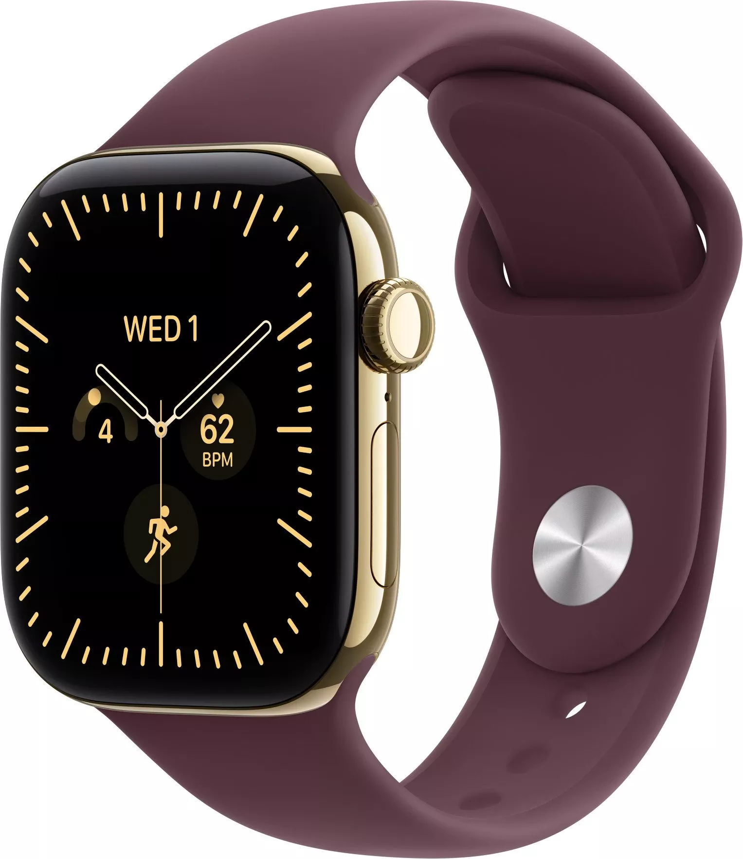 Годинники Apple Watch Series 12 GPS + Cellular 42mm Radiant Gold Titanium Case with Burgundy Sport Band M/L (MJGK4)