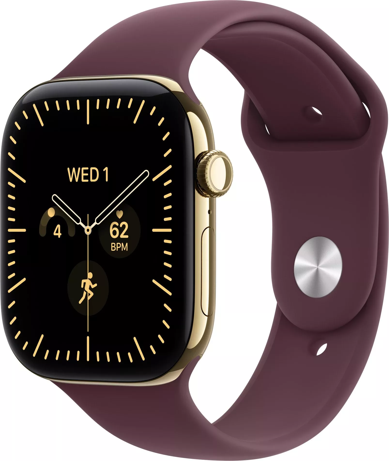 Годинники Apple Watch Series 12 GPS + Cellular 46mm Radiant Gold Titanium Case with Burgundy Sport Band M/L (MJGT4)