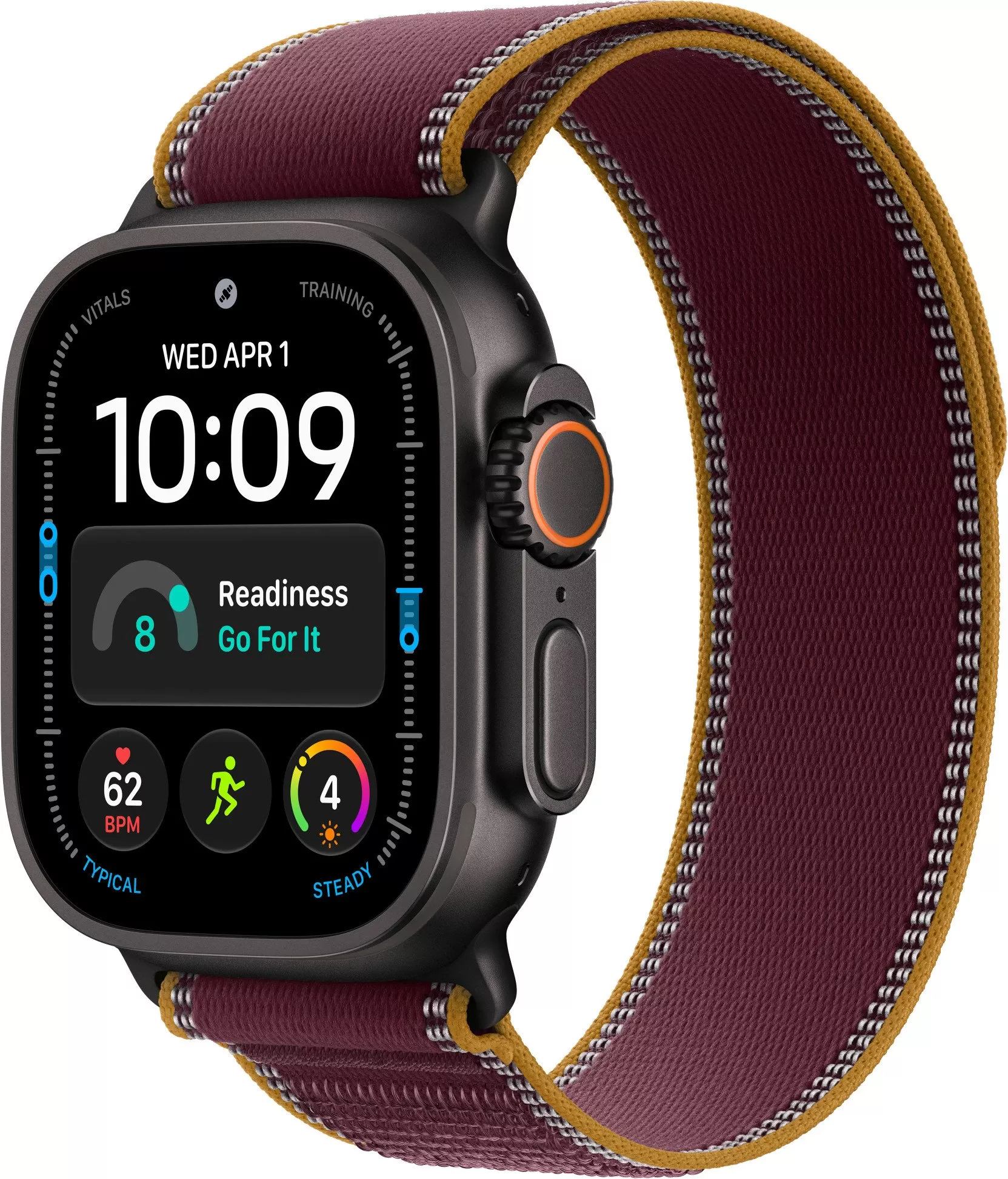 Годинники Apple Watch Ultra 4 Black Titanium Case with Burgundy Trail Loop - S/M (MJC34)