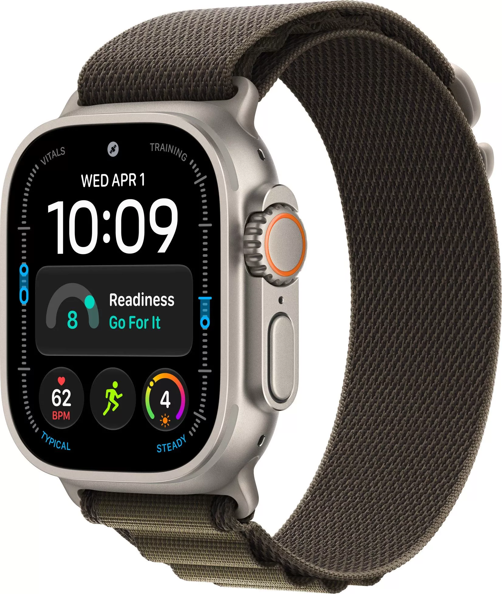 Годинники Apple Watch Ultra 4 Natural Titanium Case with Dark Olive Alpine Loop - Large (MJCR4+MK7C4)