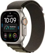 Apple Watch Ultra 4 Natural Titanium Case with Dark Olive Alpine Loop - Medium (MJCR4+MK7A4)