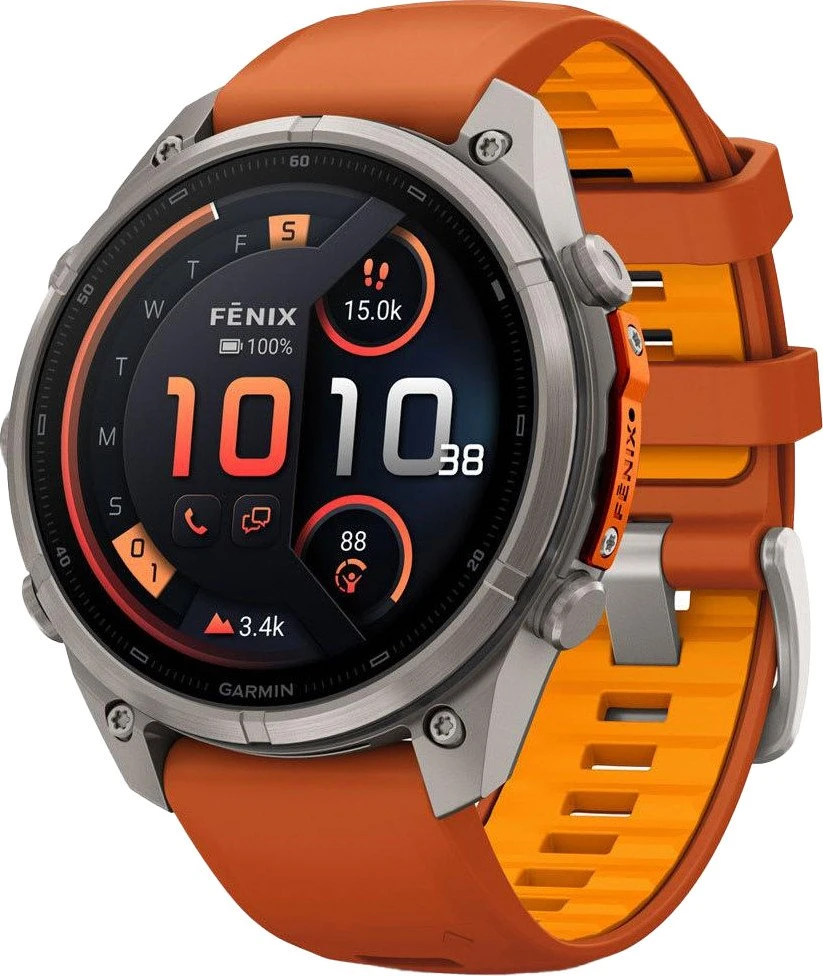 Смарт-часы Garmin Fenix 9 Pro inReach 47mm Titanium with Autumn Orange/Spark Orange Silicone Band (010-04336-00/01)