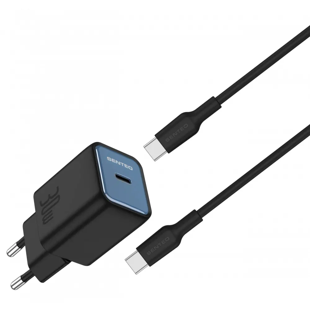 Мережевий зарядний пристрій SENTEO Z-16c USB-C PD 30W Type-C to Type-C cable Black