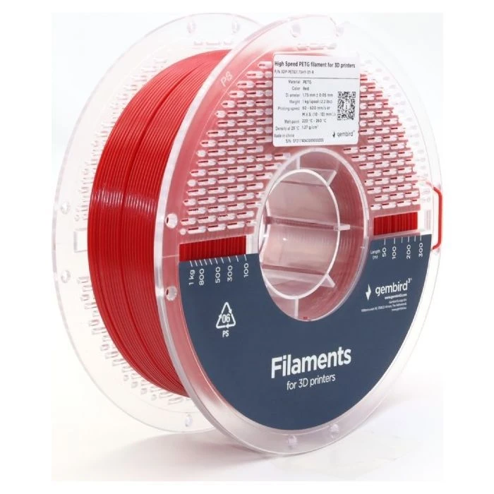 Пластик для 3D-принтера Gembird PETG High Speed, 1.75 мм, 1 кг, red (3DP-PETG1.75HY-01-R) (UA)