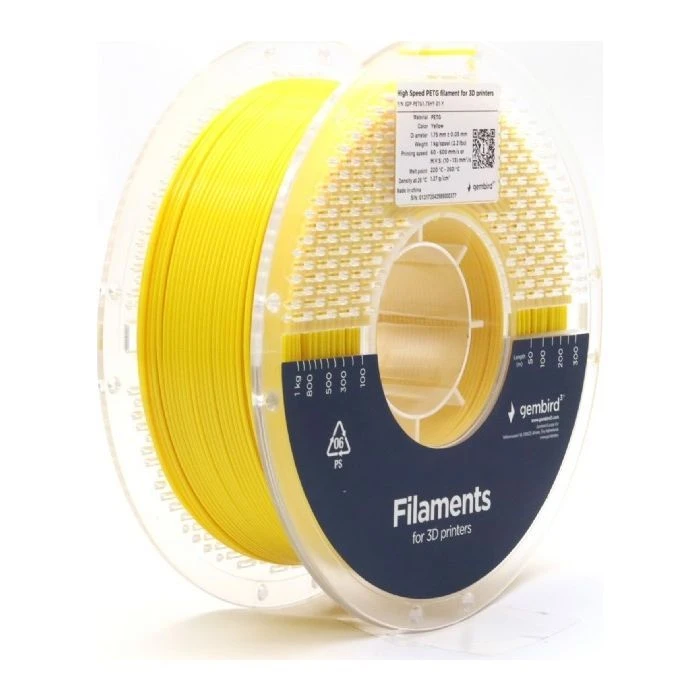 Пластик для 3D-принтера Gembird PETG High Speed, 1.75 мм, 1 кг, yellow (3DP-PETG1.75HY-01-Y) (UA)
