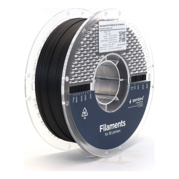 Пластик для 3D-принтера Gembird PLA High Speed 1.75 мм, 1kg black (3DP-PLA1.75HY-01-BK) (UA)
