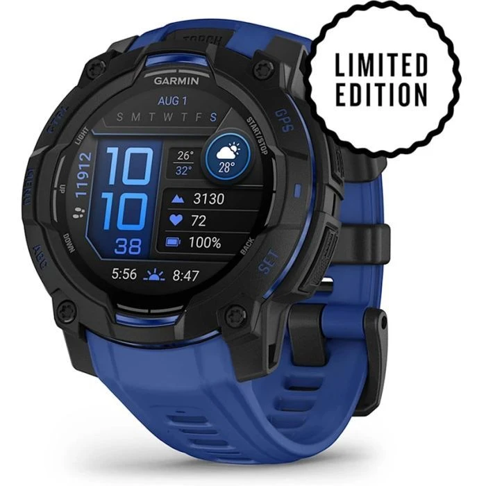 Смарт-годинники Garmin Instinct 3, 45mm, AMOLED, чорні з синім ремінцем, GPS (010-02936-03) (UA)