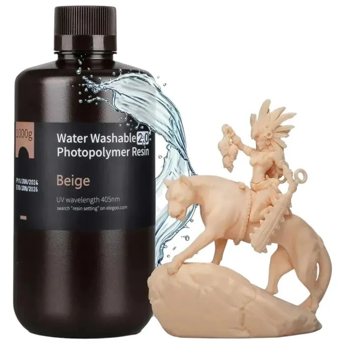 Фотополімерна смола ELEGOO Resin, Water Washable, 2.0 1кг, бежевий (50.103.0201) (UA)