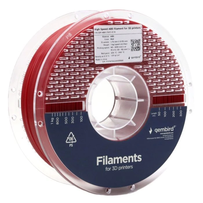 Пластик для 3D-принтера Gembird ABS High Speed, 1.75 мм, 1kg, red (3DP-ABS1.75HY-01-R) (UA)