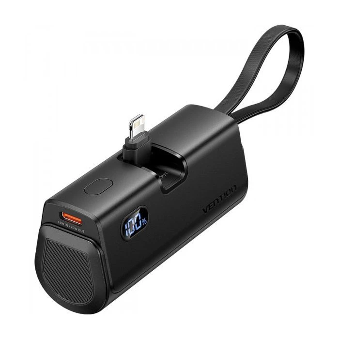 Мобільна батарея VENTION 4800mAh 22,5W PD, USB-C In/Out, LED display, with built-in Lightning cable Black (FHRB0) (UA)