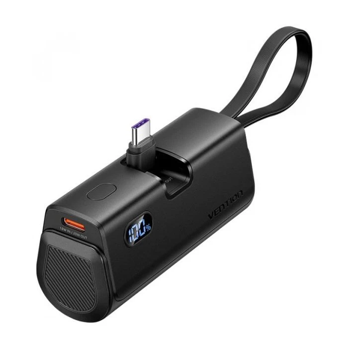 Мобильная батарея VENTION 4800mAh 22,5W PD, USB-C In/Out, LED display, with built-in USB-C cable Black (FHQB0) (UA)