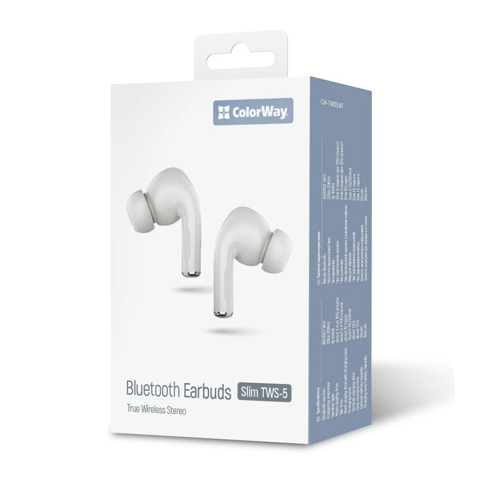 СolorWay Slim TWS-5 Earbuds White (CW-TWS5WT) (UA)