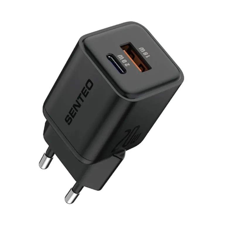 Сетевое зарядное устройство SENTEO Z-22 USB + USB-C 3A GaN PD 20W Black