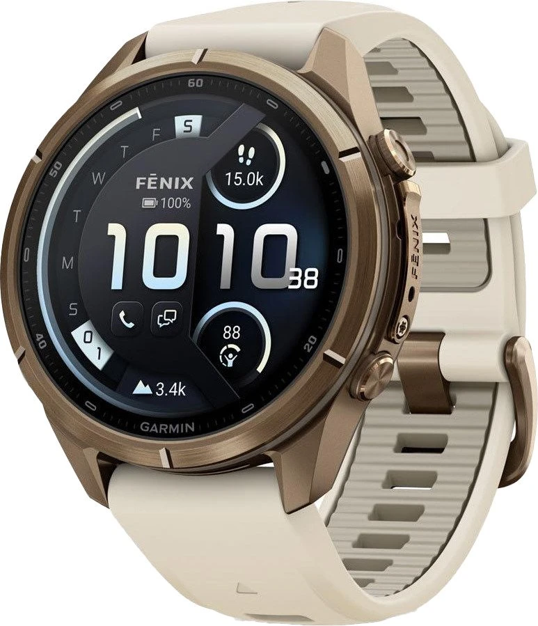 Смарт-годинники Garmin Fenix 9 Pro inReach 43mm Осіння золота титанова з кремовим/французьким сірим силіконовим ремінцем (010-04335-20/21)