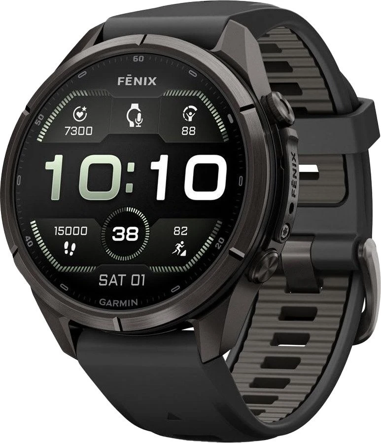 Смарт-часы Garmin Fenix 9 Pro 43mm Carbon Gray DLC Titanium with Black/Pebble Gray Silicone Band (010-04335-15/16)