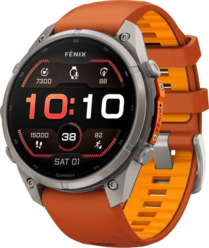 Смарт-часы Garmin Fenix 9 Pro 47mm Titanium with Autumn Orange/Spark Orange Silicone Band (010-04336-05/06)