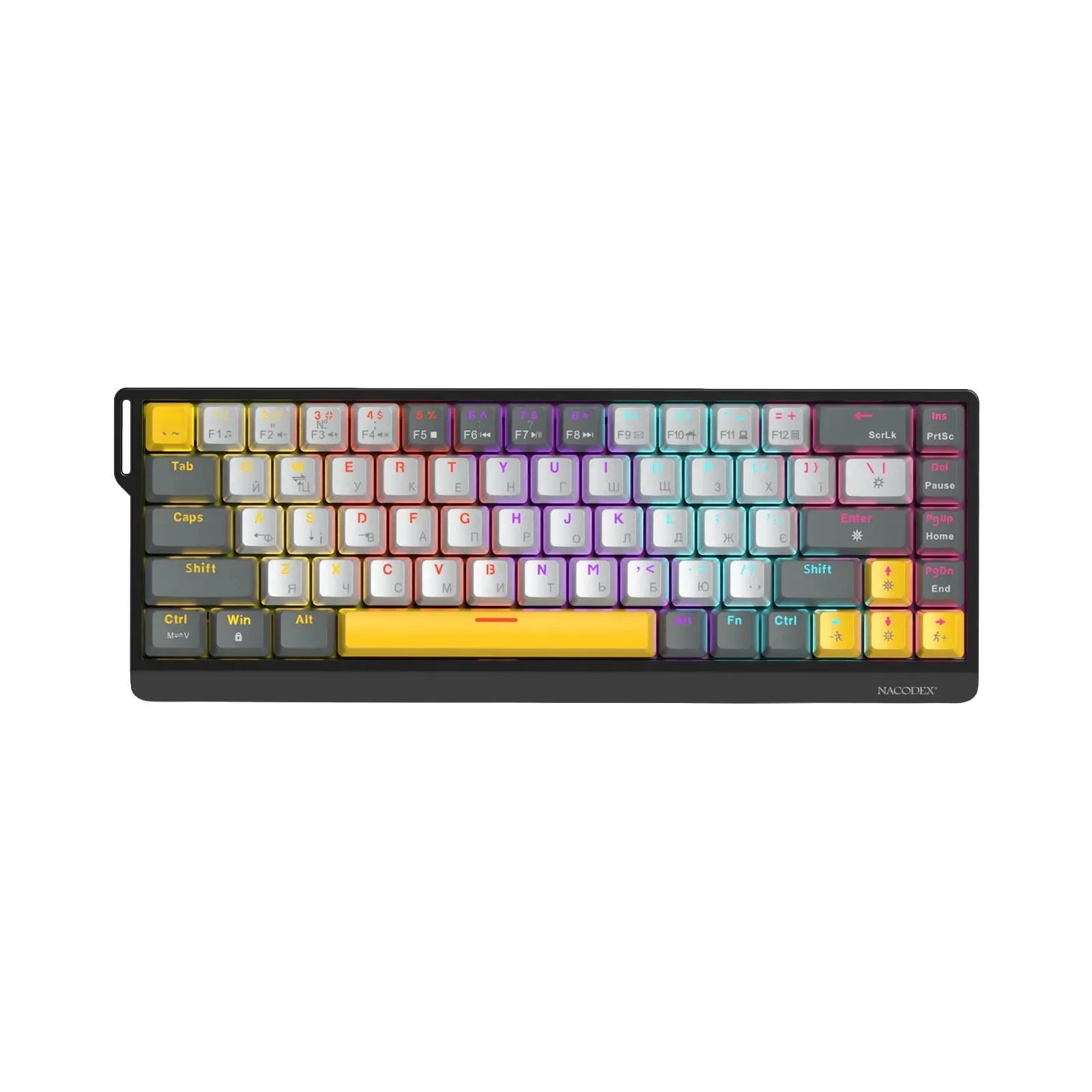 Клавіатура Ajazz x NacodeX NK68 V2 Red Switch LED USB UA Black/Grey/Yellow (NK68-V2-R-BGY) (UA)