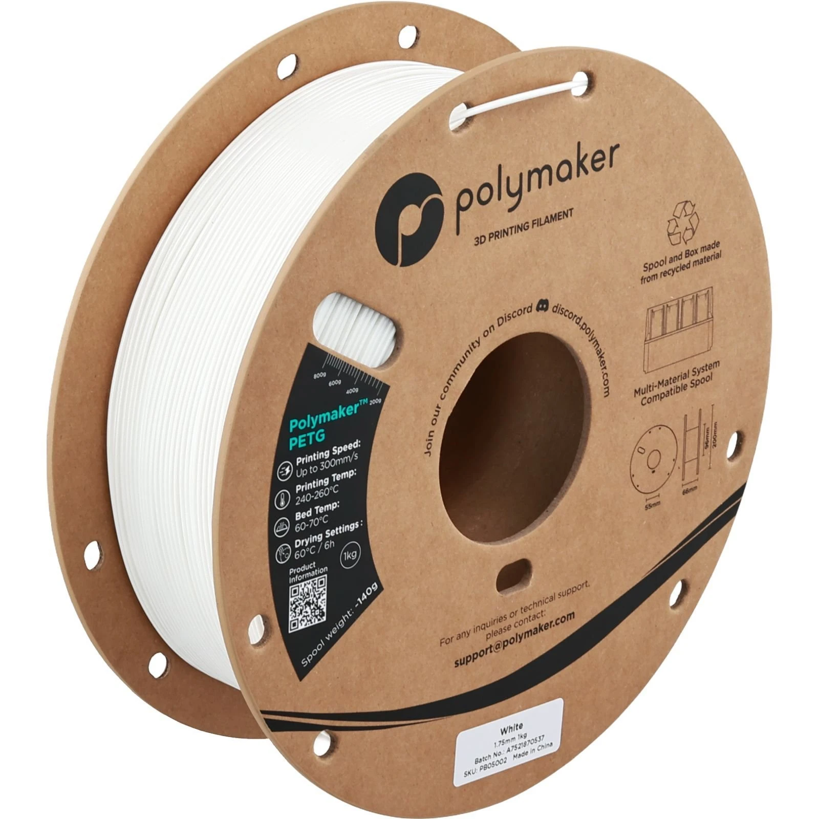 Пластик для 3D-принтера Polymaker PETG 1,75mm 1kg WHITE (PB05002) (UA)
