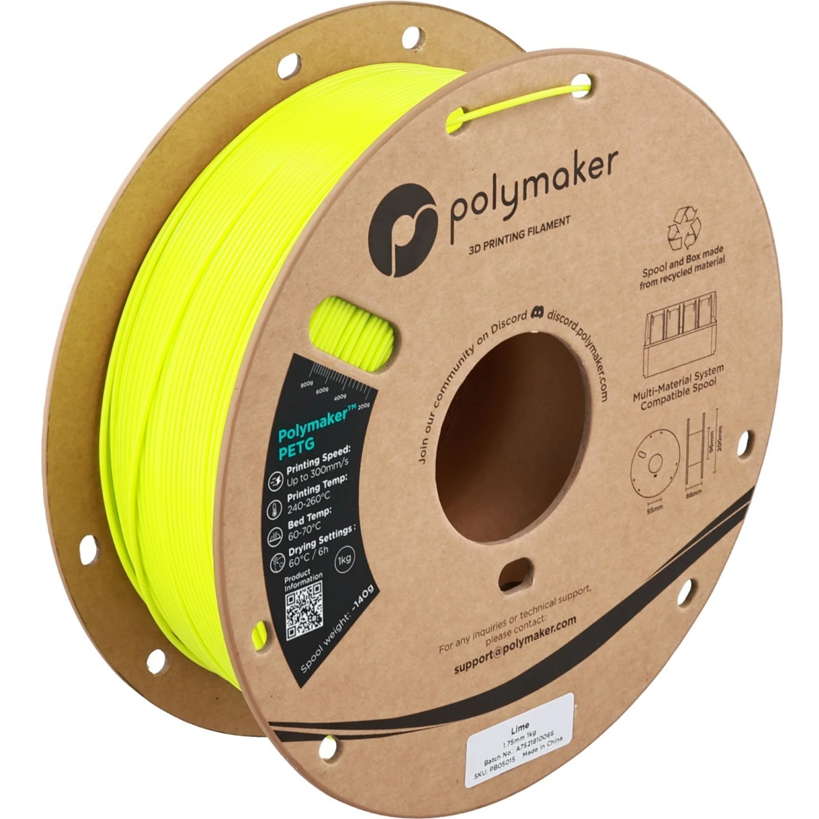 Пластик для 3D-принтера Polymaker PETG 1,75mm 1kg LIME (PB05015) (UA)