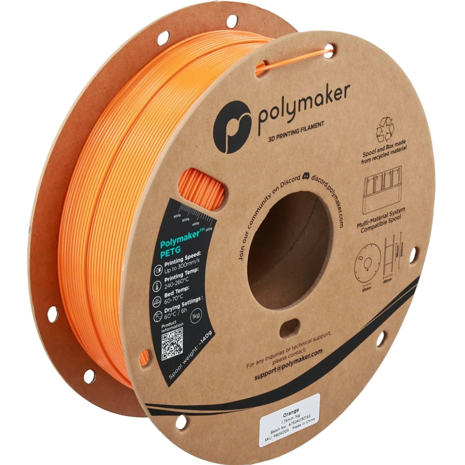 Пластик для 3D-принтера Polymaker PETG 1,75mm 1kg ORANGE (PB05005) (RU)