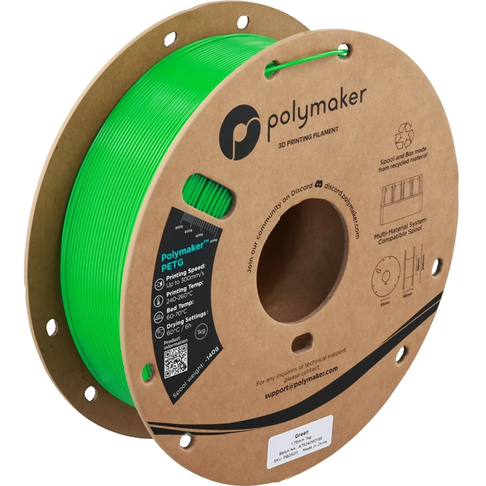 Пластик для 3D-принтера Polymaker PETG 1,75mm 1kg GREEN (PB05011) (RU)