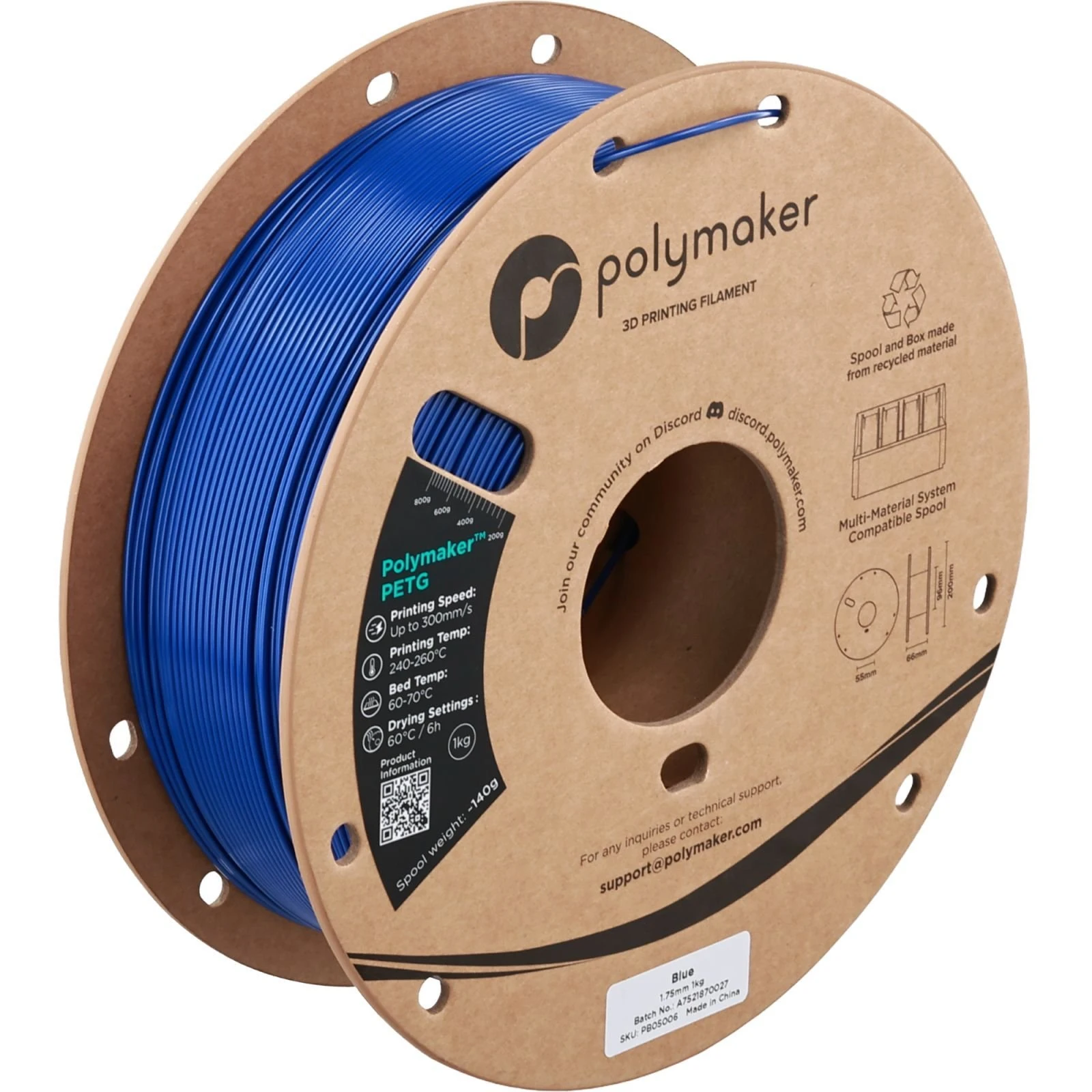 Пластик для 3D-принтера Polymaker PETG 1,75mm 1kg BLUE (PB05006) (UA)