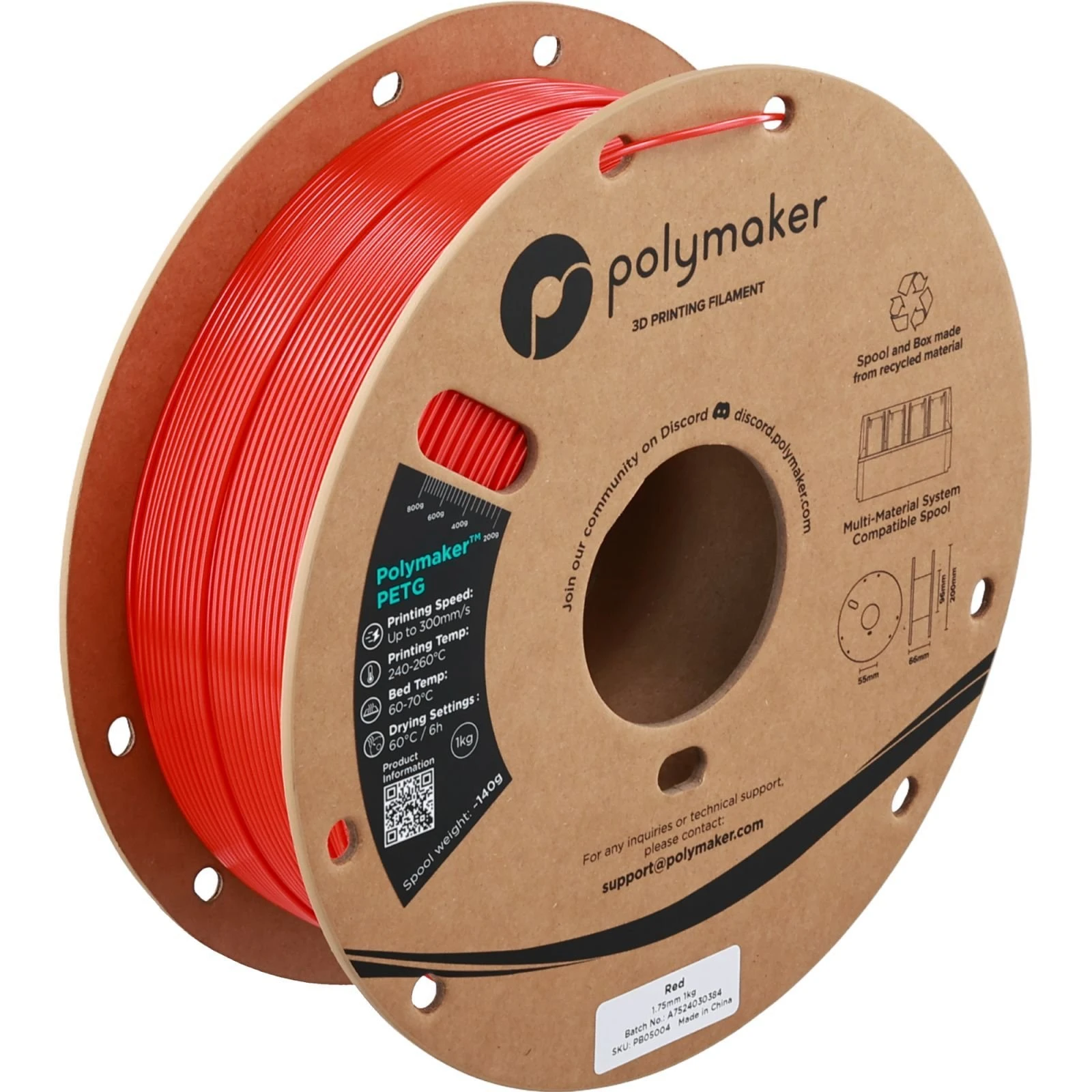 Пластик для 3D-принтера Polymaker PETG 1,75mm 1kg RED (PB05004) (UA)