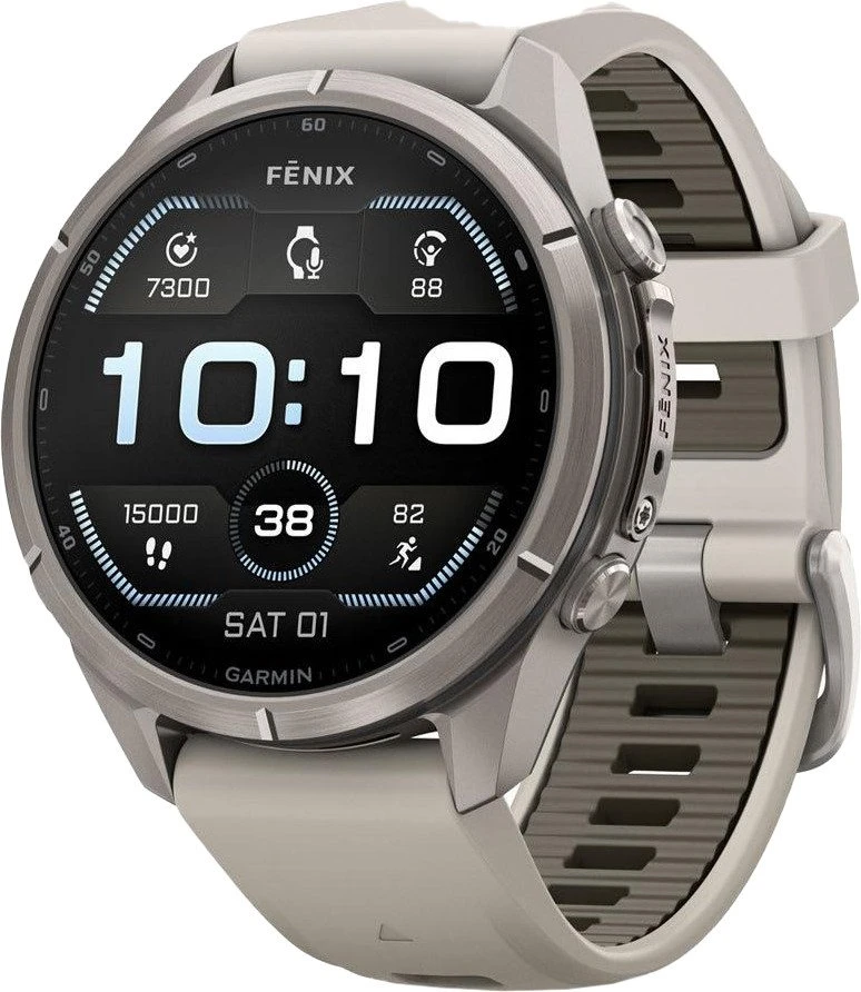 Смарт-часы Garmin Fenix 9 Pro 43mm Titanium with Fog Gray/Dark Sandstone Silicone Band (010-04335-85/86)