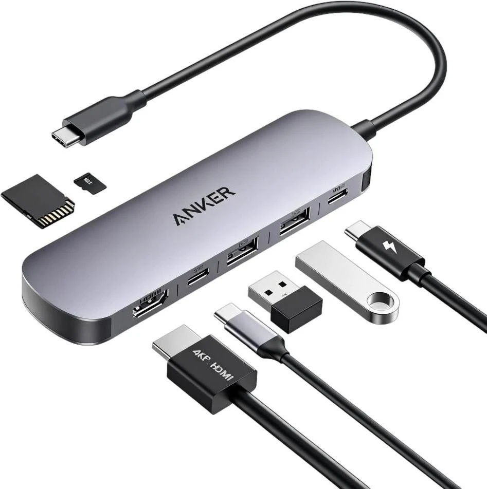 USB-хаб + картридер Anker Nano USB-C Hub 7-in-1 100W 4K (A83D2HA1) (UA)