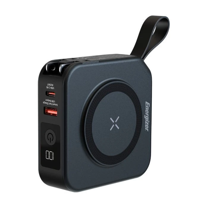 Мобільна батарея Energizer Magnetic Wireless 10000mAh 20W PD, AC зарядка, QI/15W, вбудований USB-C (QM10001AC) (UA)