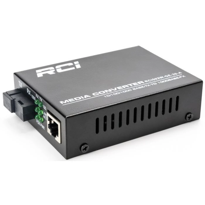 Медиаконвертор RCI 1G, 20km, SC, RJ45, Tx 1310nm standart size metal case (RCI502W-GE-20-A) (UA)