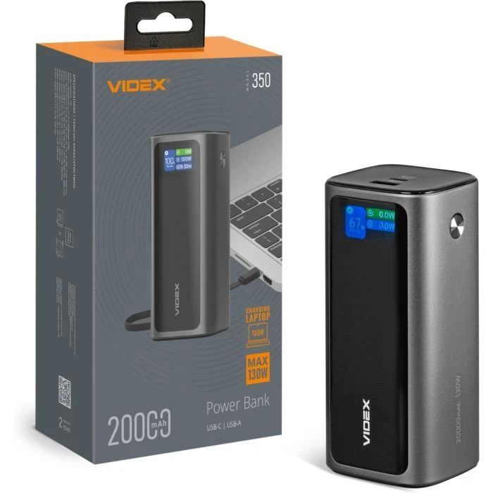 Мобильная батарея Videx 20000mAh 130W PD/100W TFT LCD Display (VPB-350-G) (UA)