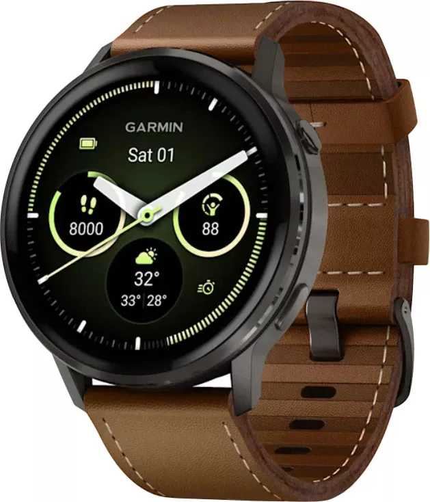 Смарт-часы Garmin Venu 4 45 mm Slate with Brown Leather Band (010-03014-03) (UA)