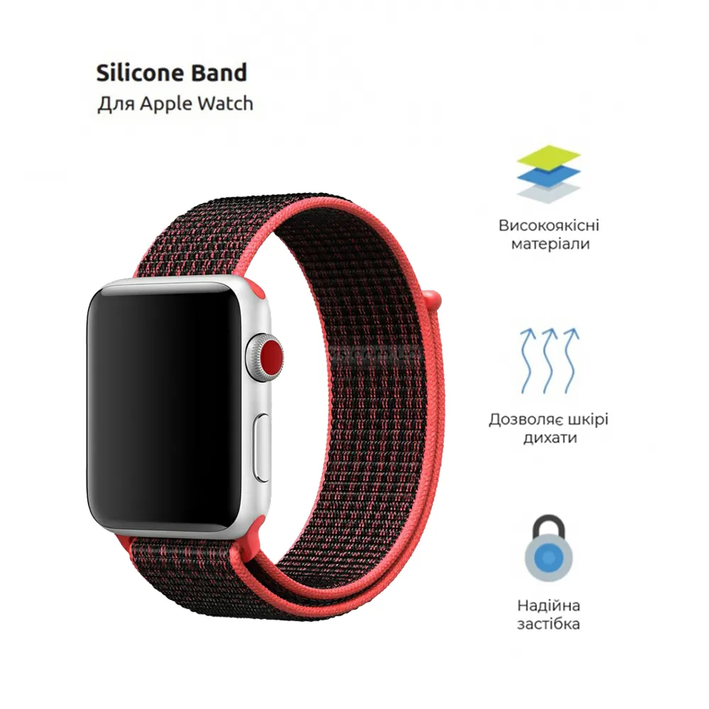 Ремешок для смарт-часов Armorstandart Nylon Band для Apple Watch 42 (Series 11-10)/41/40/38 Hot Pink / Grey (ARM89152) (UA)