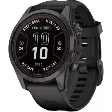 Смарт-годинники Garmin Fenix 7S Pro Sapphire Solar Carbon G. DLC Tit. з чорним ремінцем (010-02776-10/11/54)