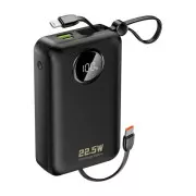 Dudao 20000mAh K14+ 22.5W, PD, QC, USB-A, USB-C(In/Out), with built-in USB-C/Lightning cables, Black (6977196680016) (UA)