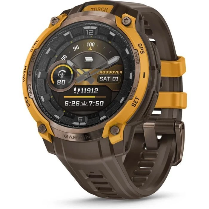 Смарт-годинники Garmin Instinct Crossover AMOLED, BronzeSunburst/Cocoa, GPS смарт-годинник (010-03398-01) (UA)